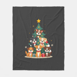 Christmas Dog Tree T-Shirt Cute Funny Puppy Dogs X Fleece Blanket