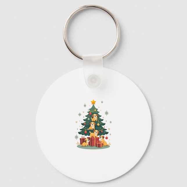 Christmas Dog Tree T-Shirt Cute Funny Puppy Dogs X Key Ring (Front)
