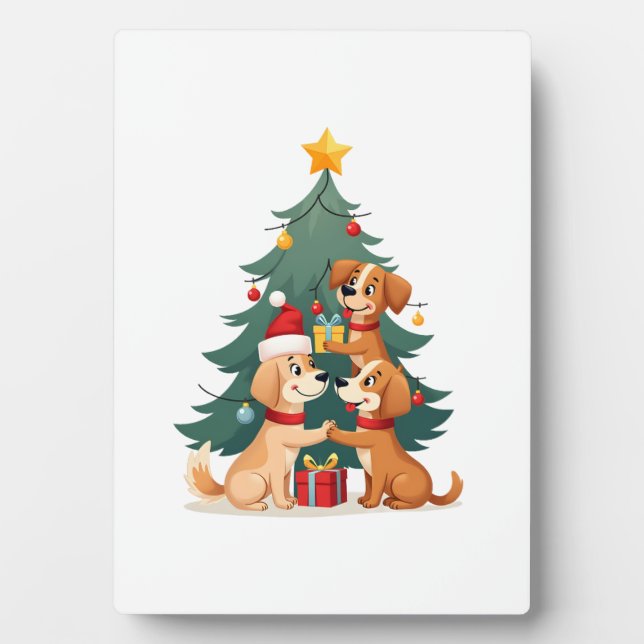 Christmas Dog Tree T-Shirt Cute Funny Puppy Dogs X Plaque (Front)