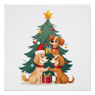 Christmas Dog Tree T-Shirt Cute Funny Puppy Dogs X Poster