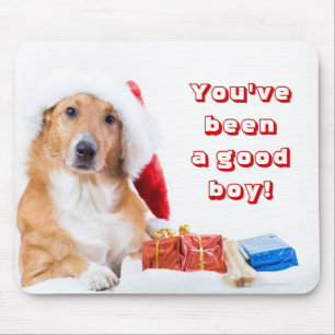 Christmas dog with antler and colourful gifts mouse pad