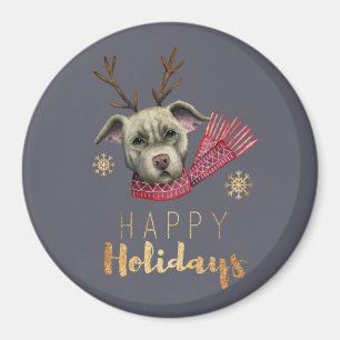 Christmas Dog with Antlers Watercolor Illustration Magnet