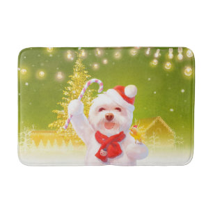 Christmas Dog with Candy Cane Bath Mat