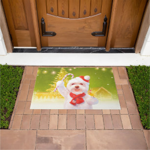 Christmas Dog with Candy Cane Doormat
