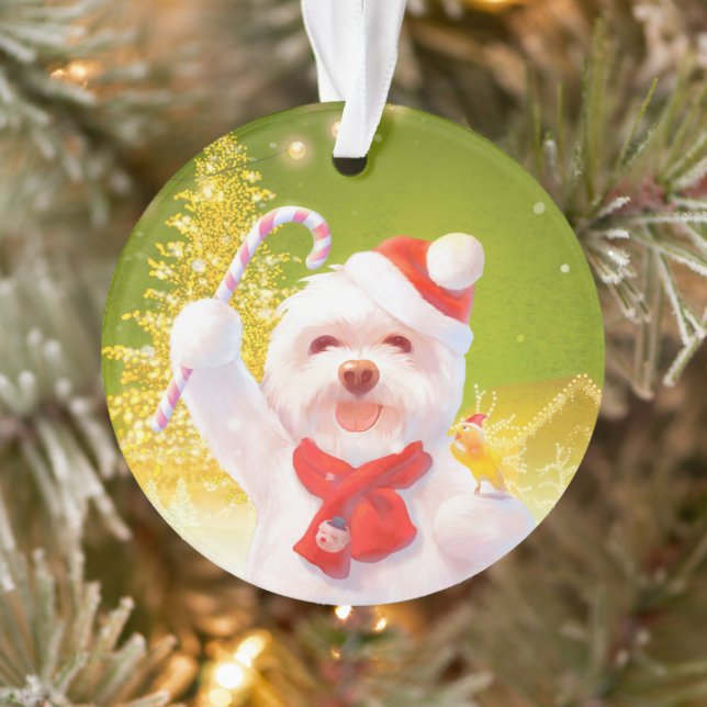 Christmas Dog with Candy Cane Ornament (Tree)