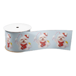 Christmas Dog with Candy Cane Satin Ribbon