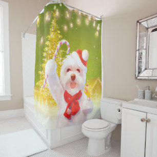 Christmas Dog with Candy Cane Shower Curtain