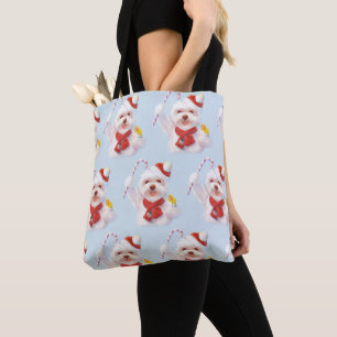 Christmas Dog with Candy Cane Tote Bag