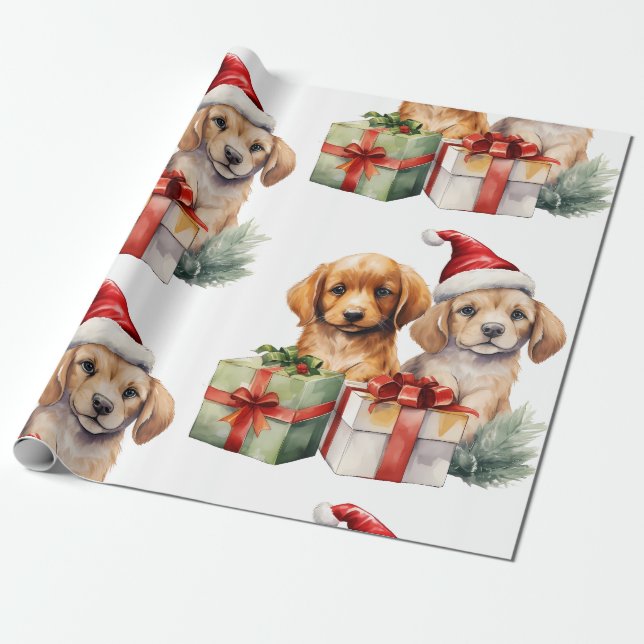Christmas Dog with Gifts  Wrapping Paper (Unrolled)