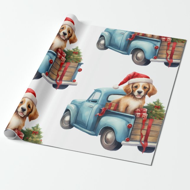 Christmas Dog with Gifts  Wrapping Paper (Unrolled)