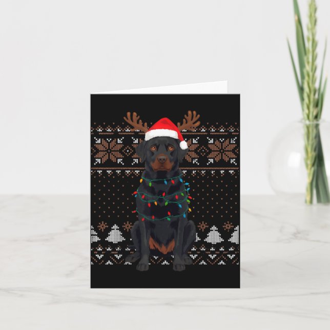Christmas Dog With Hat And Lights - Funny Holiday  Card (Front)