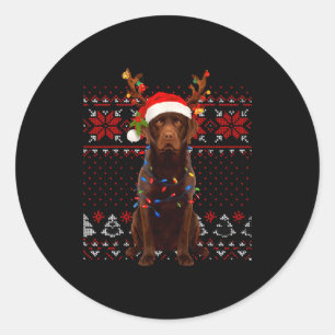 Christmas Dog With Hat And Lights - Funny Holiday Classic Round Sticker
