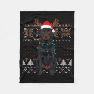 Christmas Dog With Hat And Lights - Funny Holiday Fleece Blanket