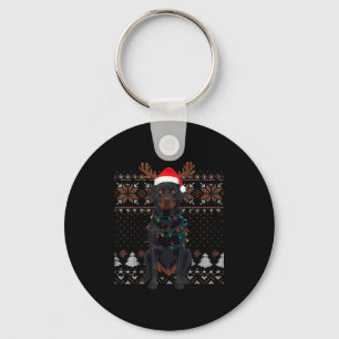 Christmas Dog With Hat And Lights - Funny Holiday  Key Ring