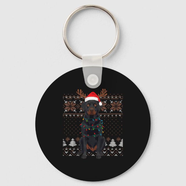 Christmas Dog With Hat And Lights - Funny Holiday  Key Ring (Front)