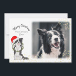 Christmas Dog with Photo Border Collie Holiday Card<br><div class="desc">Border Collie Christmas greeting card with photo. Add a family photo or a pet photo to this cute puppy greeting card. Black and white Border Collie is wearing a holiday wreath around the neck and a festive red Santa hat. Decorative gold dots adorn this holiday pet greeting with fun dots...</div>