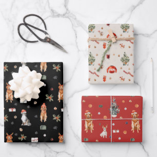Christmas Dog with Santa Hat Pet Puppy Holiday  Wrapping Paper Sheet
