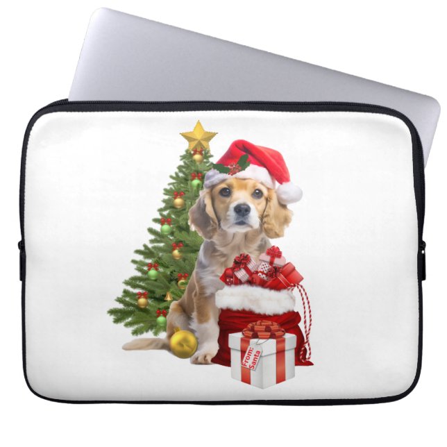 Christmas Dog With Tree Laptop Sleeve (Front)
