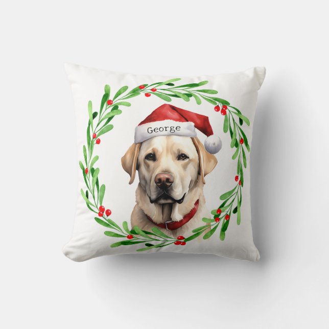 Christmas Dog Yellow Lab Labrador Retriever Santa Cushion (Front)
