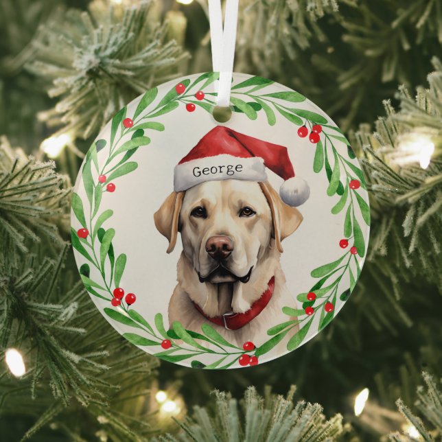 Christmas Dog Yellow Lab Labrador Retriever Santa Glass Tree Decoration (Insitu)