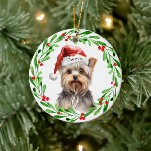 Christmas Dog Yorkie Yorkshire Terrier Holidays Ceramic Ornament