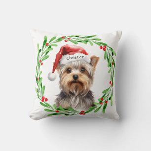 Christmas Dog Yorkie Yorkshire Terrier Holidays Cushion