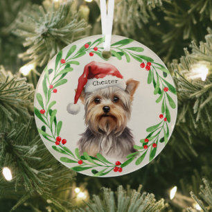 Christmas Dog Yorkie Yorkshire Terrier Holidays Glass Tree Decoration