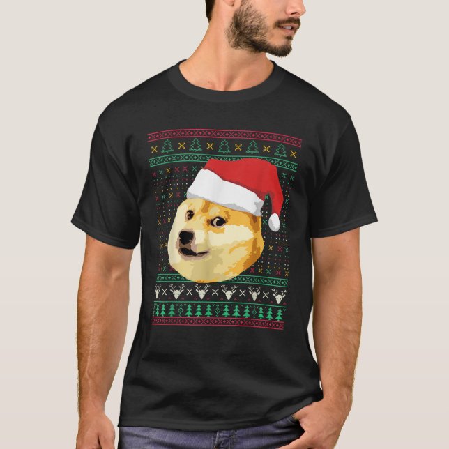 Christmas Doge Meme Shiba Inu Santa Funny Ugly Swe T-Shirt (Front)