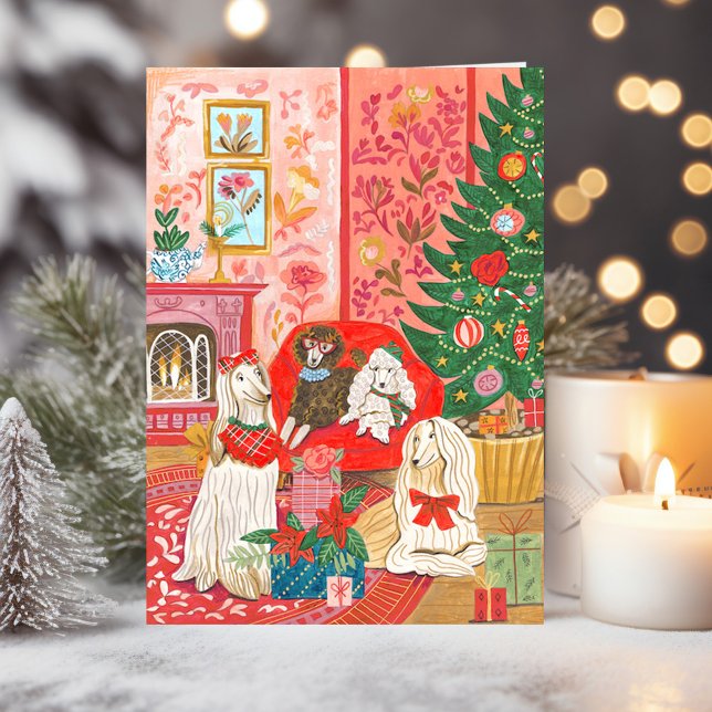 Christmas Dogs Afghan Hound Hand drawn  Holiday Card (Afghan Hound Hand drawn Christmas Dog Holiday Card)