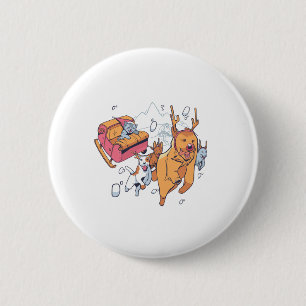 Christmas Dogs and Cat Sled 6 Cm Round Badge
