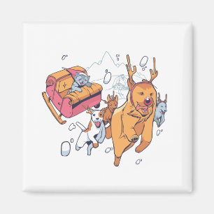 Christmas Dogs and Cat Sled Magnet