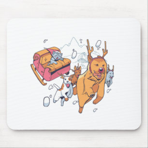 Christmas Dogs and Cat Sled Mouse Pad