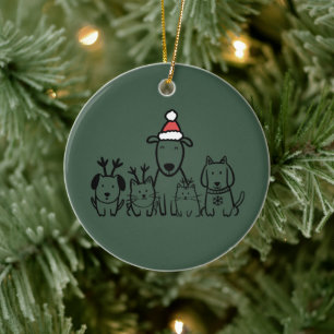 Christmas Dogs and Cats Reindeer Holiday Ceramic Ornament