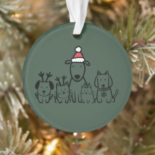 Christmas Dogs and Cats Reindeer Holiday Ornament
