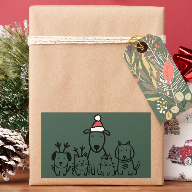 Christmas Dogs and Cats Reindeer Holiday Rectangular Sticker (Holiday)