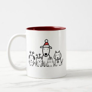 Christmas Dogs and Cats Reindeer Holiday Two-Tone Coffee Mug