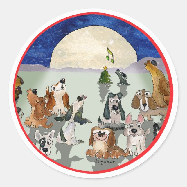 Christmas Dogs Cartoon Round Sticker Envelope Seal (Front)