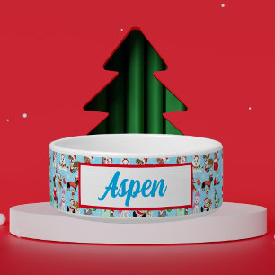 Christmas Dogs Celebration Pet Name Bowl
