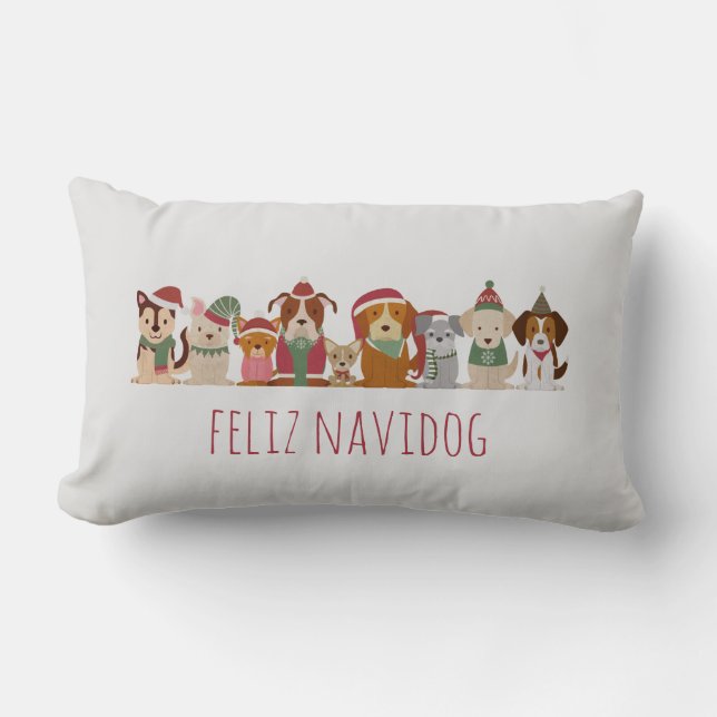 Christmas Dogs Feliz Navidog Lumbar Cushion (Front)