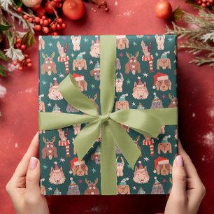 Christmas Dogs Hand Drawn Pattern Wrapping Paper