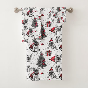 Christmas dogs in art book style sketch bath towel set
