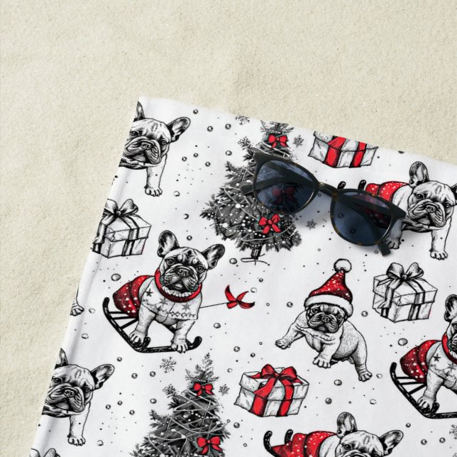 Christmas dogs in art book style sketch beach towel (In Situ)