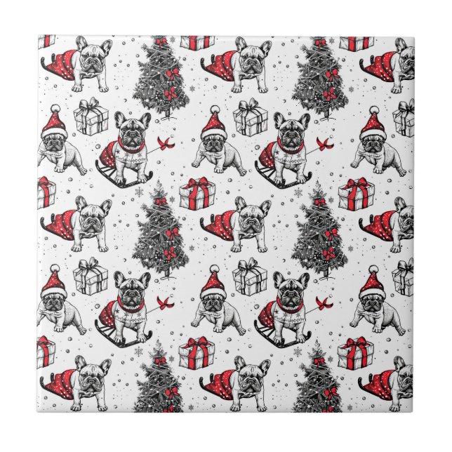Christmas dogs in art book style sketch ceramic tile (Front)