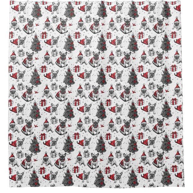 Christmas dogs in art book style sketch shower curtain (Front)