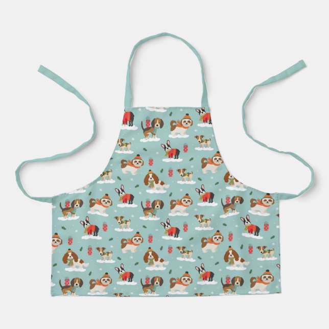 Christmas Dogs in Cosy Scarves Pattern Apron (Front)