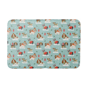 Christmas Dogs in Cosy Scarves Pattern Bath Mat
