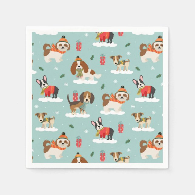 Christmas Dogs in Cosy Scarves Pattern Napkin (Front)