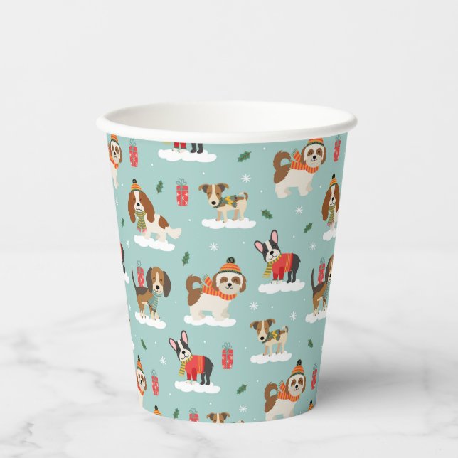 Christmas Dogs in Cosy Scarves Pattern Paper Cups (Front)