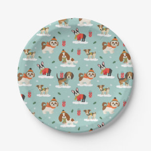 Christmas Dogs in Cosy Scarves Pattern Paper Plate