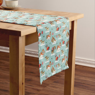 Christmas Dogs in Cosy Scarves Pattern Short Table Runner